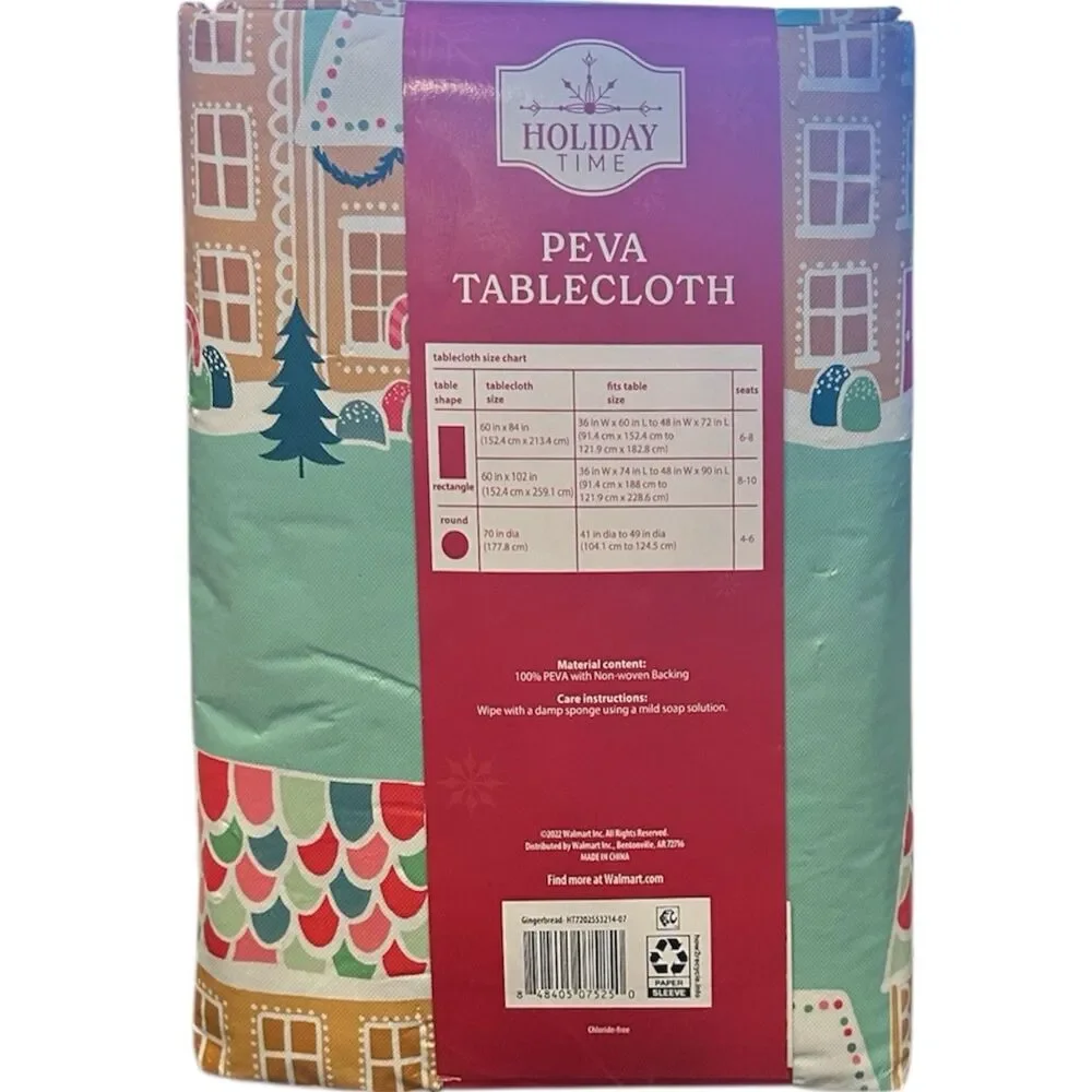 Holiday Time Christmas PEVA Tablecloth Gingerbread House Rectangle 60X84